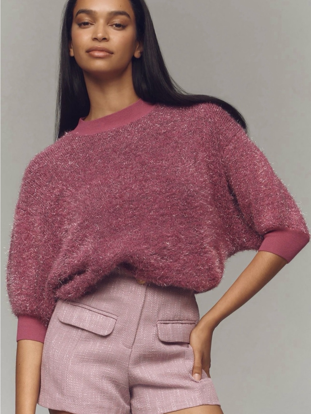 Anthropologie Violetta Short-Sleeve Tinsel Sweater by Maeve